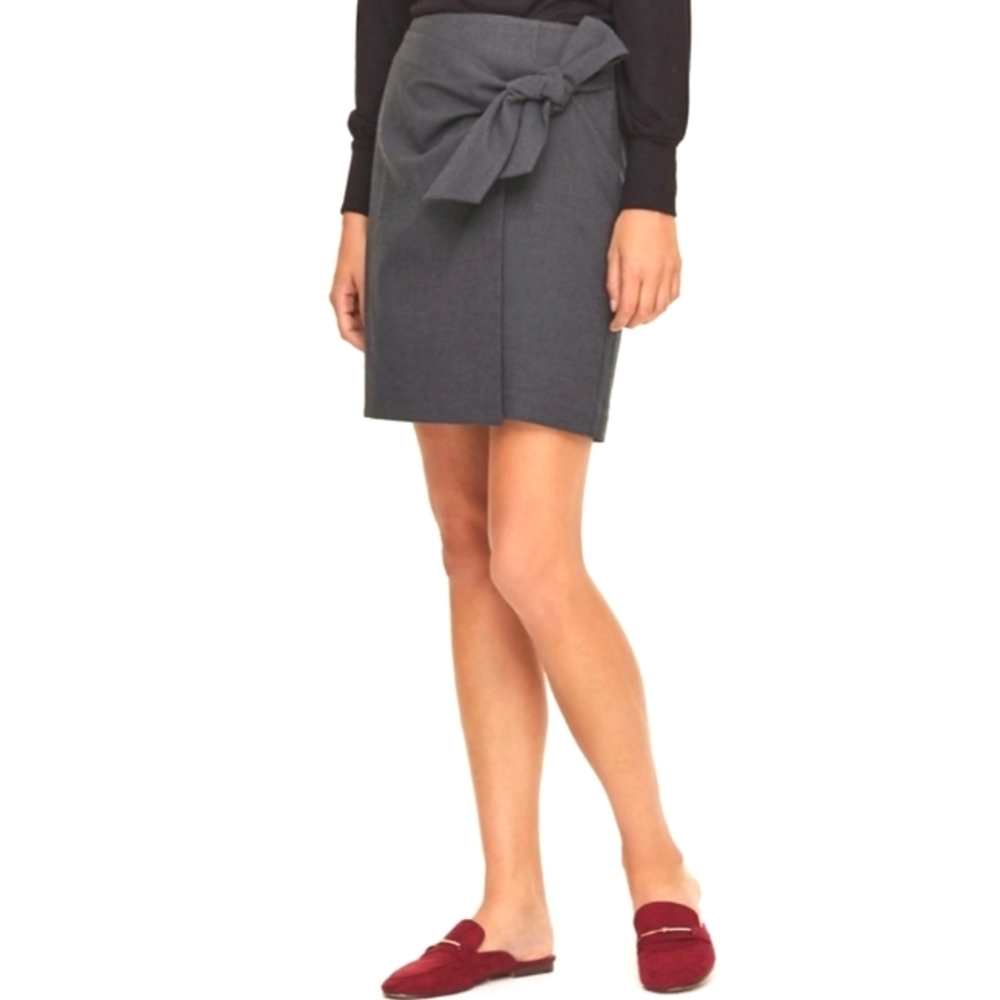 Bow Blue Plus Size Skirt Zipper Back Lined